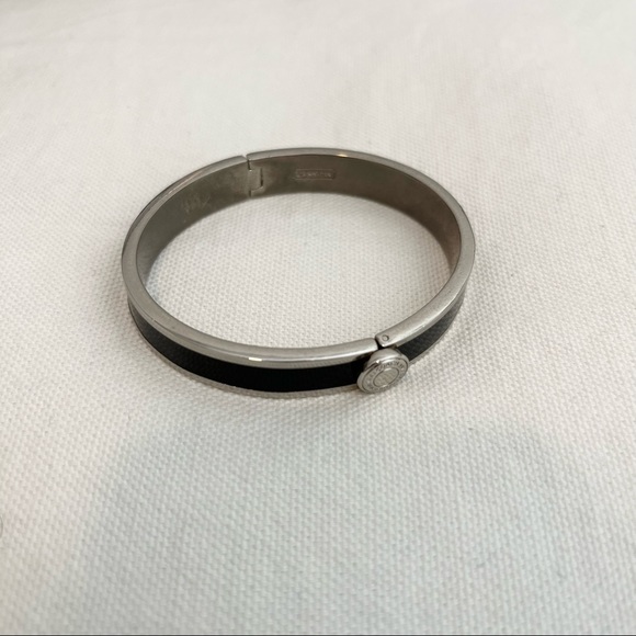 Coach hinge enamel silver bangle bracelet